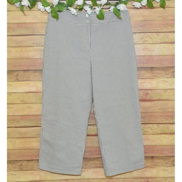 Chico's Olive Green Gingham Checked Wide Ankle Pants Size 2 US L 12 Stretch - Picture 1 of 7
